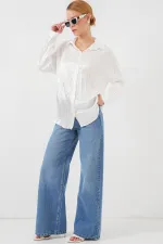 Kadın Kırışık Saten Gömlek 20316 - Beyaz