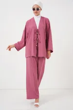 Ensemble kimono et pantalon Ayrobin pour femme, deux pièces, réf. 6739 - Rose poudré