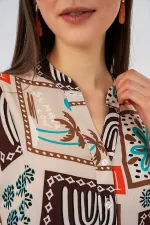 Kadın Desenli Uzun Tesettür Elbise 2585 - Koyu Kahve