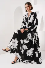 2423 Authentic Patterned Hijab Dress - J. Black