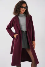 9118 Double Breasted Collar Cashmere Coat - Claret Red