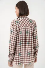 Chemise oversize à motifs pour femme en viscose 20371 - Marron