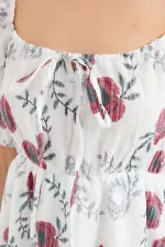 2508 Desenli Mini Kloş Elbise - Ekru