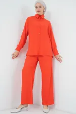 T5858 Örme Tesettür İkili Takım - Turuncu