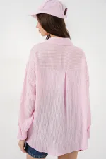Kadın Uzun Oversize Gömlek 20320 - Pudra