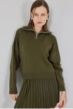 Women's Sweater Skirt Two Piece Set 15938 - Khaki