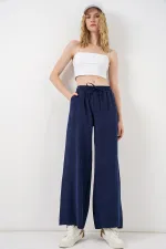 Kadın Yüksek Bel Geniş Paça Pantolon 30097 - Lacivert Kadın Yüksek Bel Geniş Paça Pantolon 30097 - Lacivert