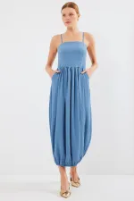 Robe salopette en maille à bretelles 2492 - Indigo