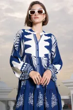 Robe hijab à motifs authentiques 2423 - Taille M, bleu marine