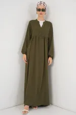 Kadın Uzun Tesettür Elbise 2525 - Haki