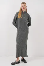 Robe longue en maille anthracite 15839