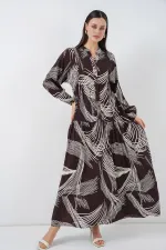 Robe longue hijab à motifs pour femme 2585 - Marron foncé