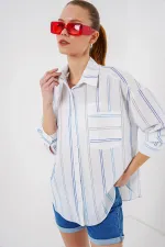 Chemise rayée oversize pour femme 20278 - Blanche