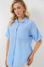 Women's Short Sleeve Linen Look Shirt 20336 - Blue
