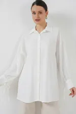 Kadın Oversize Bağcıklı Gömlek 5954 - Beyaz