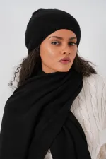 Écharpe et bonnet tricotés pour femme 15939 - Noir
