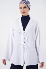 Keten Tesettür Kimono 5968 - Beyaz