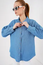 Chemise en jean oversize pour femme 20280 - Bleu