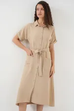 Robe à manches courtes pour femme 2214 - Beige