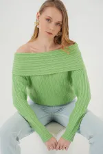 Pull oversize en maille à épaules dénudées pour femme (réf. 15908) - Vert foncé