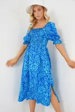 Robe fendue à motifs 2512 - Bleu