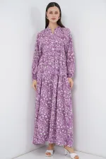 Robe longue hijab à motifs pour femme 2585 - Lilas