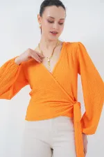 0441 Chemisier cache-cœur en tricot - Orange