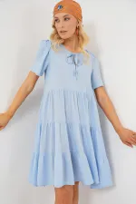 Kadın Kısa Kol Kısa Elbise 2554 - Mavi