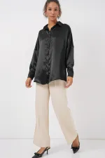Chemise oversize en satin noir 3985