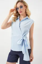 Kadın Sıfır Kol Anvelop Gömlek 20343 - Mavi