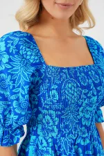 Robe fendue à motifs 2512 - Bleu