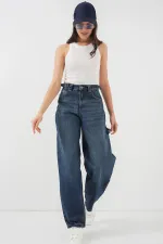 Women's High-Waisted Jeans 6701 - Navy Blue