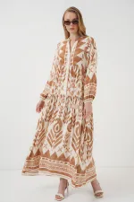 Robe hijab à motifs authentiques 2423 - B. Moutarde