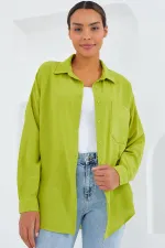 Chemise oversize en lin à poche unique 20153 - Vert pétrole