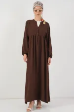 Kadın Uzun Tesettür Elbise 2525 - Kahverengi