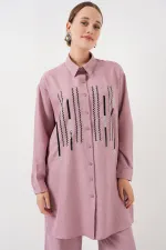 Ensemble deux pièces tunique et pantalon à motifs 6720 - Rose