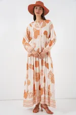 Robe longue hijab à motifs pour femme 2585 - Orange foncé