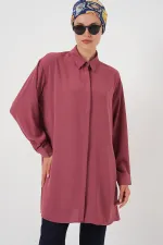 Kadın Uzun Gömlek Tunik 5945 - Gül Kurusu