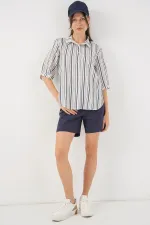 Chemise rayée à manches courtes pour femme 20345 - Bleu marine clair