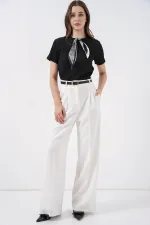 Kadın Kısa Kol Fularlı Örme Bluz 981 - Siyah