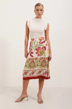 Jupe midi à motifs 1899 - Bordeaux