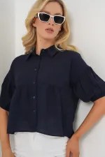 T-shirt court à manches courtes pour femme 20335 - Bleu marine