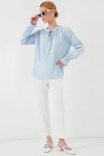 Kadın Nakışlı Örme Bluz 941 - Mavi