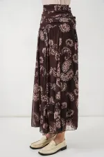 Women's Patterned Chiffon Skirt 8057 - Brown