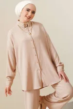 T5858 Ensemble hijab tricoté deux pièces - Biscuit