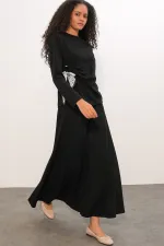 Women's Scarf Blouse and Skirt Two-Piece Set 8077 - Black Women's Scarf Blouse and Skirt Two-Piece Set 8077 - Black