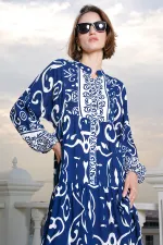 Robe hijab à motifs authentiques 2423 - Bleu marine