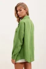 Chemise oversize en lin à poche unique 20153 - Vert E.