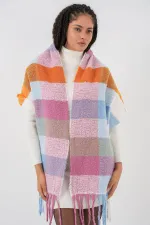 Kadın Yumuşak Dokulu Kalın Şal Atkı 15951 - Pudra