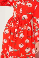 2144 Hakim Yaka Tesettür Elbise - C.Kırmızı